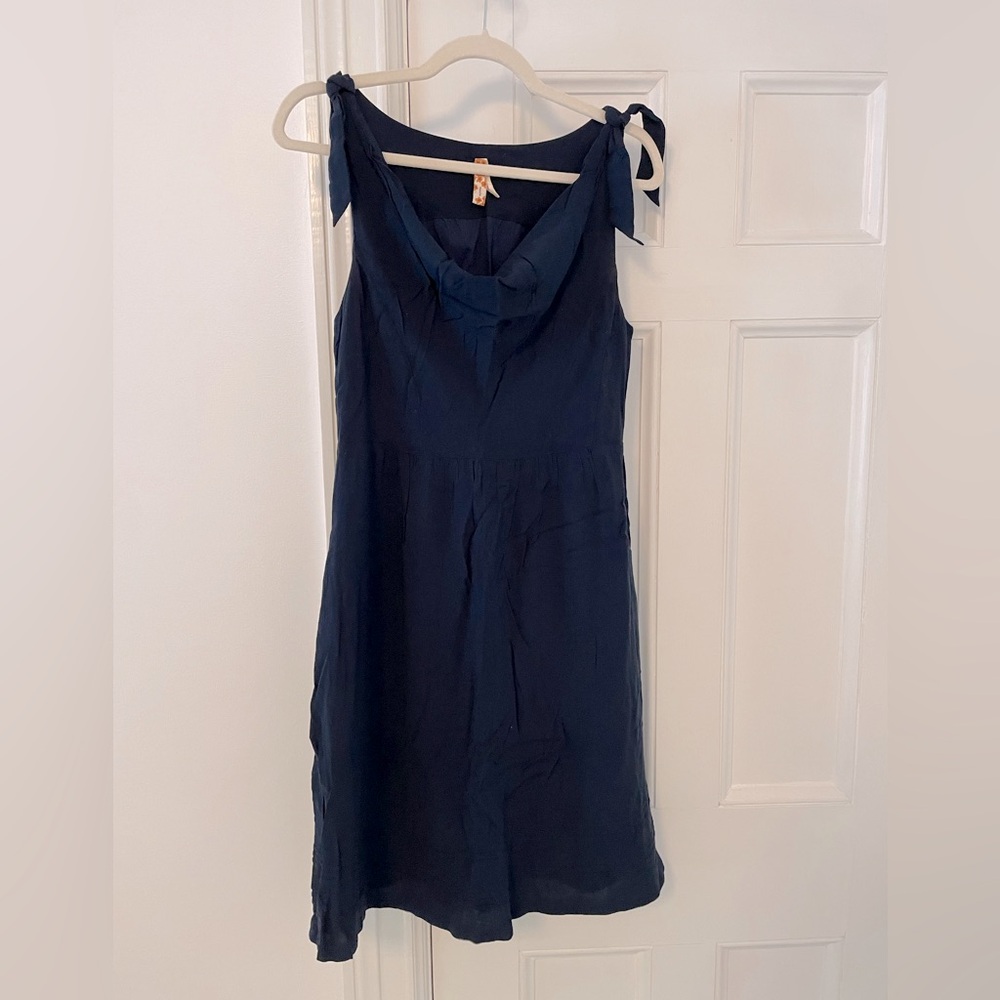 Maeve Anthropologie Navy Draped Neck Tie Shoulder Dress Size 6